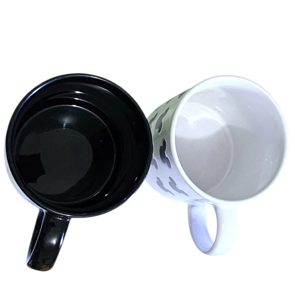 Disney Mickey Mouse Logo Coffee Mugs Set of 2 Cups Black & White 8 oz Disneyana